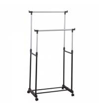 Вешалка для плечиков двухъярусная BOOMHOUSE GR-003 (в900-1600*ш800*г400мм), пластик/металл, черный/хром, 701438