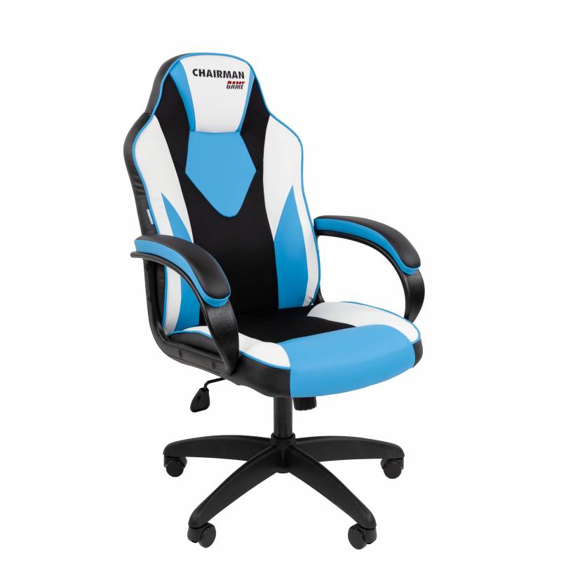 Офисное кресло Chairman Game 17 Россия экокожа черный/голубой/белый главное фото